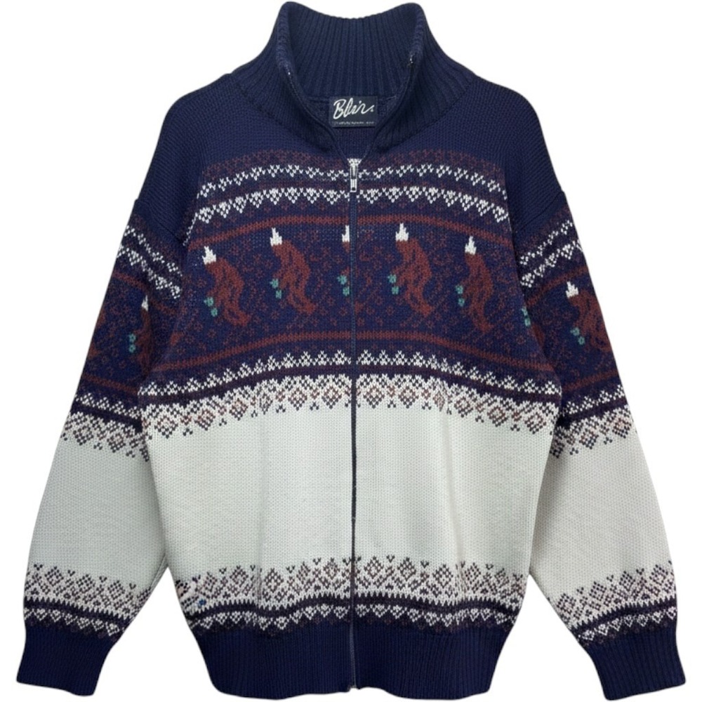 Vintage 1990s Blair Fair‎ Isle Zip Cardigan Sweater Men's M Nordic Lodge